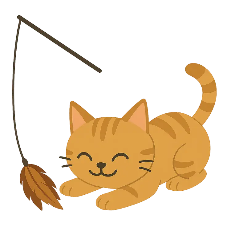 Illustration einer Katze, die mit einer Katzenangel spielt